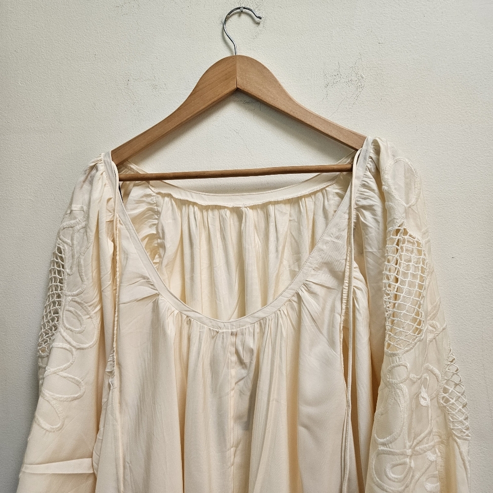 H&M Low Back Voluminous Embroidery Dress Balloon Sleeves Blogger Fave Cream L - Picture 9 of 16